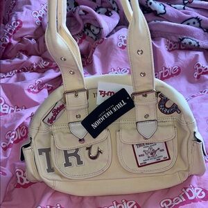 True Religion Beige Shoulder Bag with Pockets